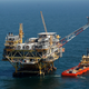 A rig and supply vessel in the Gulf of Mexico, off the coast of Louisiana.